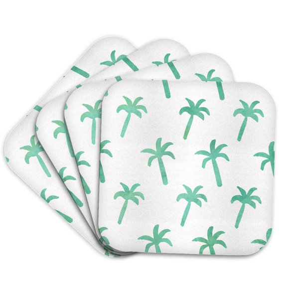 3drose, Image of Watercolor Hand Painted Tropical Palm Trees Pattern, Set of 4 Coasters - Soft
