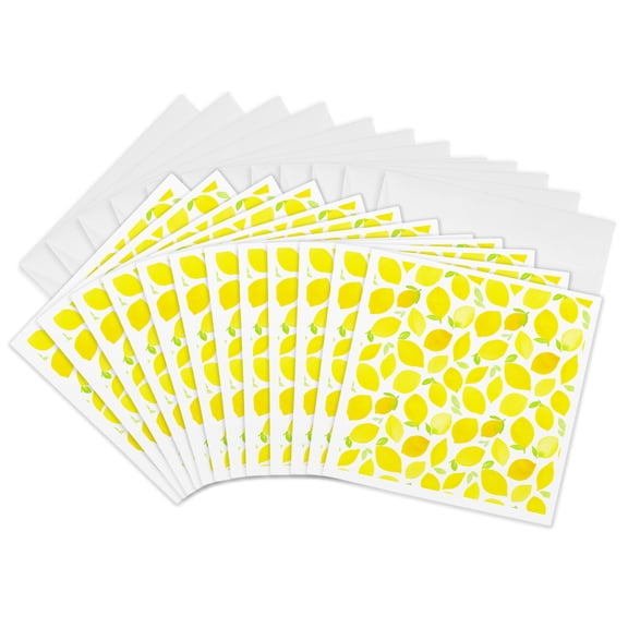 3drose, Image of Watercolor Lemon Pattern, 12 Greeting Cards with Envelopes
