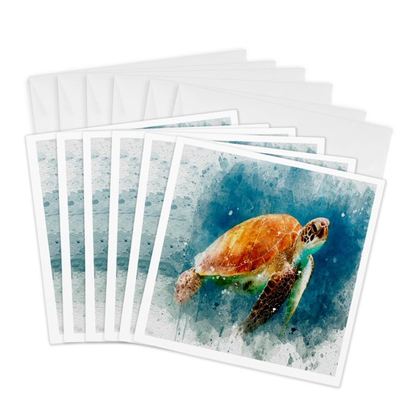 3drose, Image of Watercolor Sea Turtle Art, 6 Greeting Cards with Envelopes