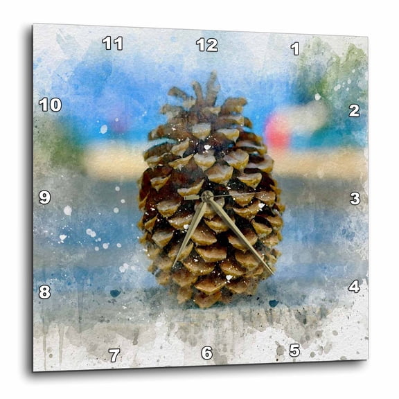 3drose, Image of Watercolor Single Pinecone, 10x10 Wall Clock
