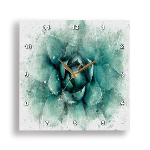 3drose, Image of Watercolor Succulent Cactus Art, 15x15 Wall Clock