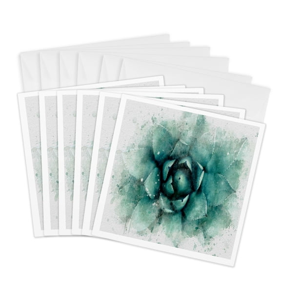 3drose, Image of Watercolor Succulent Cactus Art, 6 Greeting Cards with Envelopes