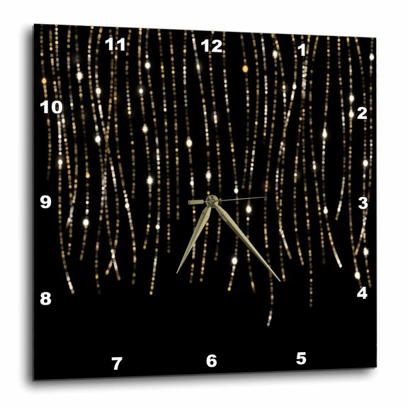 3drose, Image of Waving Gold Vertical String Lights on a Black Background, 15x15 Wall Clock