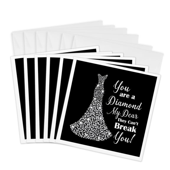 3drose, Image of White Sparkle Gown with You Are a Diamond My Dear Text, 6 Greeting Cards with Envelopes