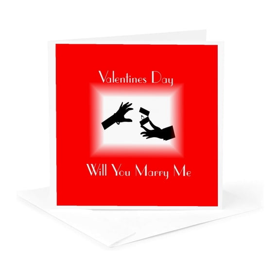 3drose, Image of Will You Marry Me Ring Silhouette on Red, 1 Greeting Card with Envelope
