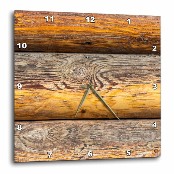 3drose, Image of Wood Trunks of a Log Cabin Wall. Orange Color. Wood Texture, 10x10 Wall Clock