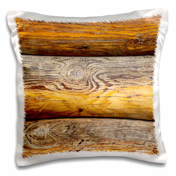 3drose, Image of Wood Trunks of a Log Cabin Wall. Orange Color. Wood Texture, 16x16 inch Pillow Case