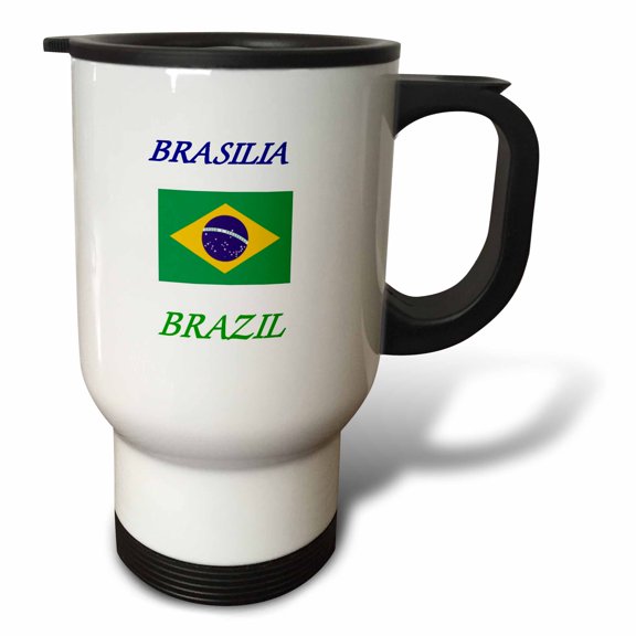 3drose, Image of Words Brasilia Brazil with Flag, 14oz Stainless Steel Travel Mug