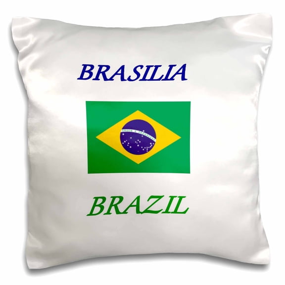 3drose, Image of Words Brasilia Brazil with Flag, 16x16 inch Pillow Case