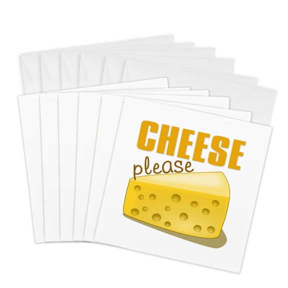 3drose, Image of Words Cheese Please with Cheese Picture, 6 Greeting Cards with Envelopes