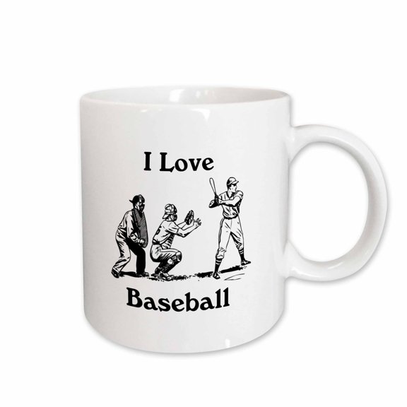 3drose, Image of Words I Love Baseball in Black and White Hitter Catcher, 15oz Mug