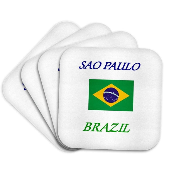 3drose, Image of Words Sao Paulo Brazil with Flag, Set of 4 Coasters - Soft