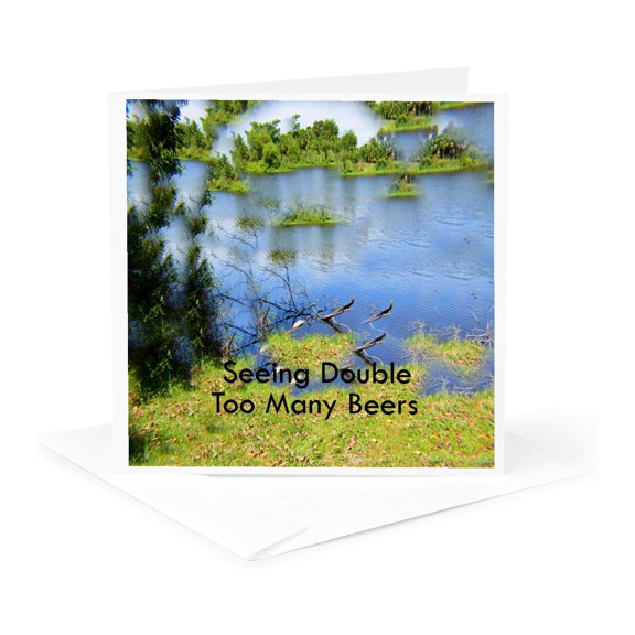 3drose, Image of Words Seeing Double as Trees Overhead of Lake, 1 Greeting Card with Envelope