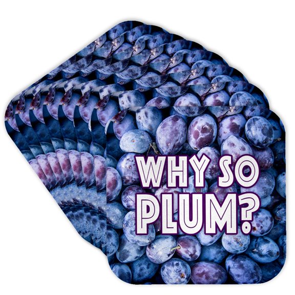 3drose, Image of Words Why So Plum with Plums Background, Set of 8 Coasters - Cork