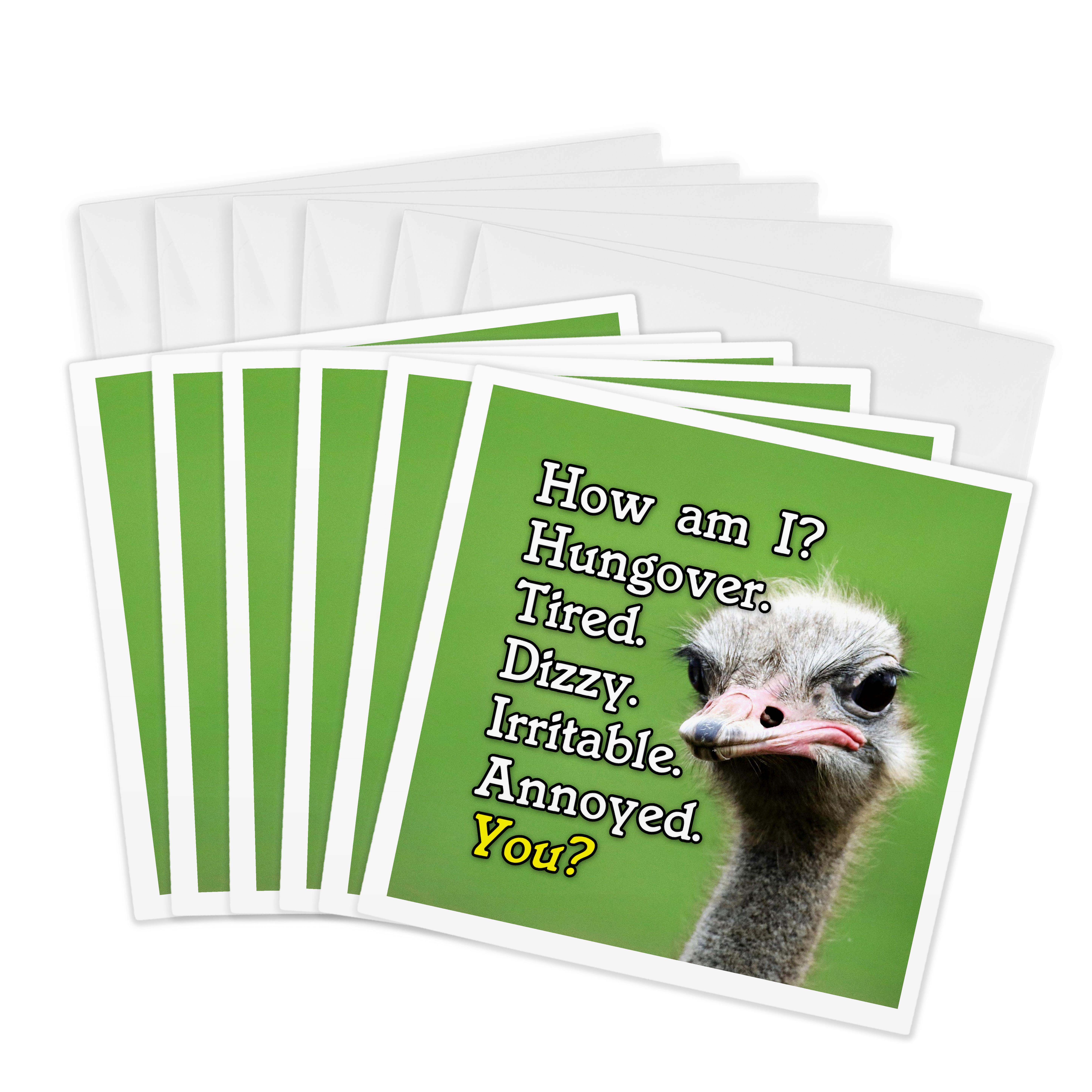 3drose, Image of Words with Grumpy Ostrich Picture, 6 Greeting Cards ...