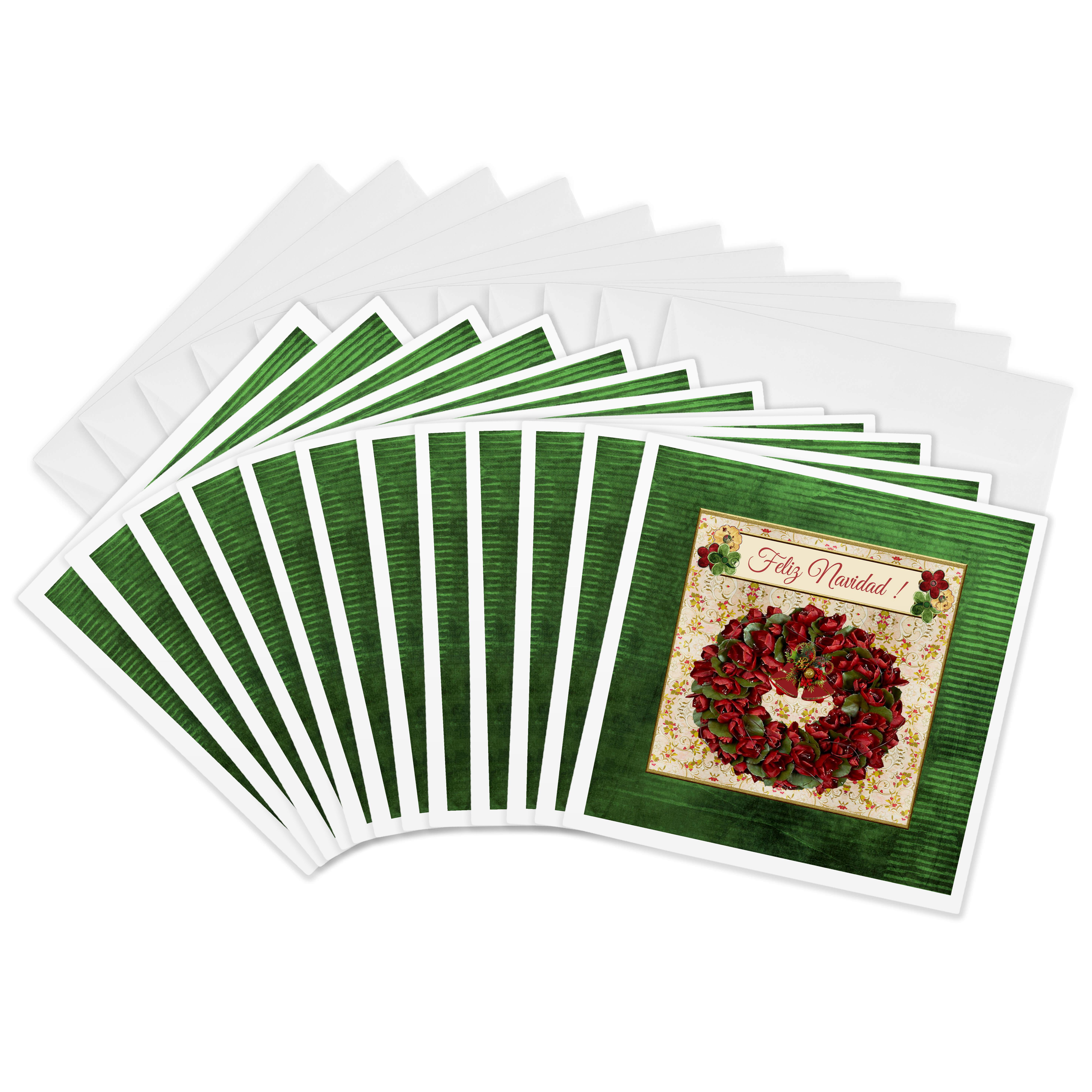 3drose, Image of Wreath with Bells, Merry Christmas in Spanish, Red ...