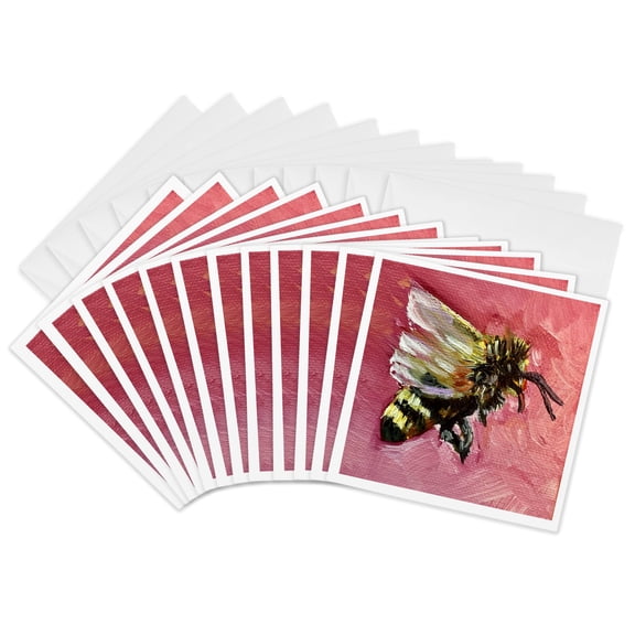 3drose, Image of a Bee on a Pink Background, 12 Greeting Cards with Envelopes