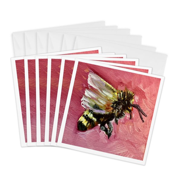 3drose, Image of a Bee on a Pink Background, 6 Greeting Cards with Envelopes