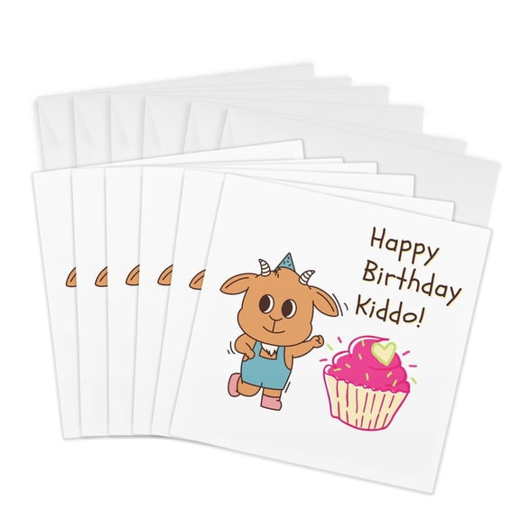 3drose, Image of a Goat with Cute Cupcake and Text, 6 Greeting Cards with Envelopes