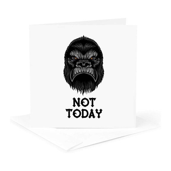 3drose, Image of a Grumpy Monkey or Gorilla. Text Not Today. Funny Decor, 1 Greeting Card with Envelope