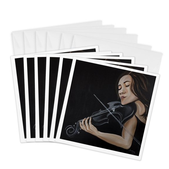 3drose, Image of a Lady Playing Violin., 6 Greeting Cards with Envelopes