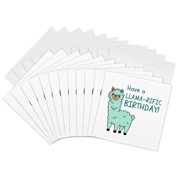 3drose, Image of a Llama with Text of Have a Llamarific Birthday, 12 Greeting Cards with Envelopes