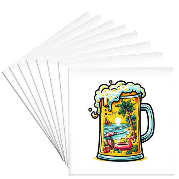 3drose, Image of a Mug of Beer Covered with Froth. Summer and Beach Theme., Set of 8 Ceramic Tile Coasters