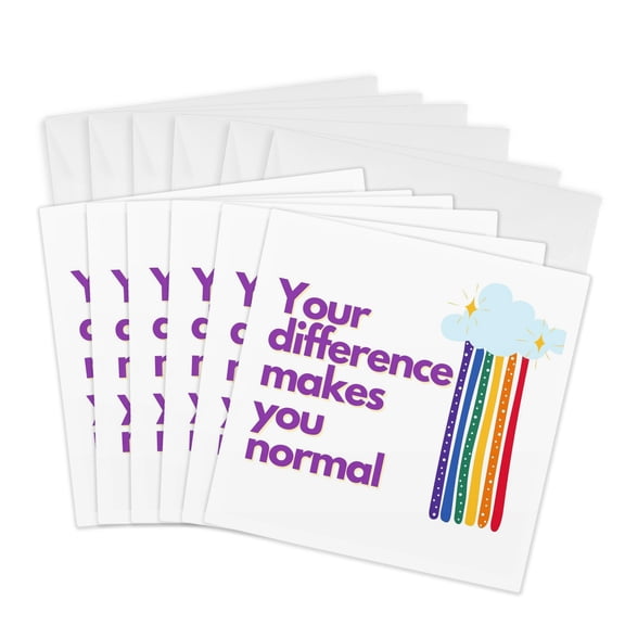 3drose, Image of a Rainbow with Text of Your Difference Makes You Normal, 6 Greeting Cards with Envelopes