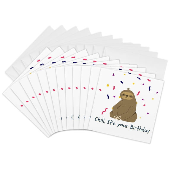 3drose, Image of a Sloth and Birthday Text, 12 Greeting Cards with Envelopes