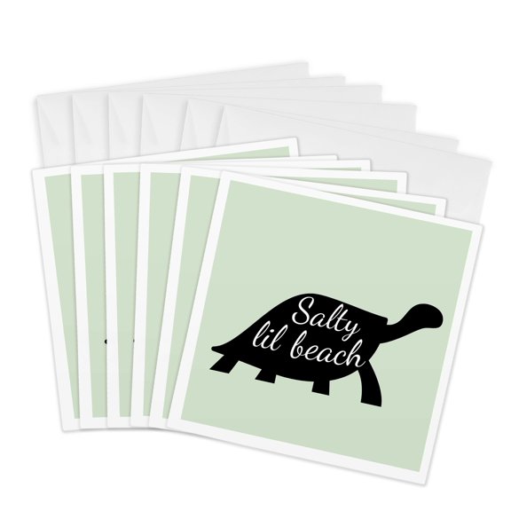 3drose, Image of a Turtle with Text of Salty Lil Beach, 6 Greeting Cards with Envelopes