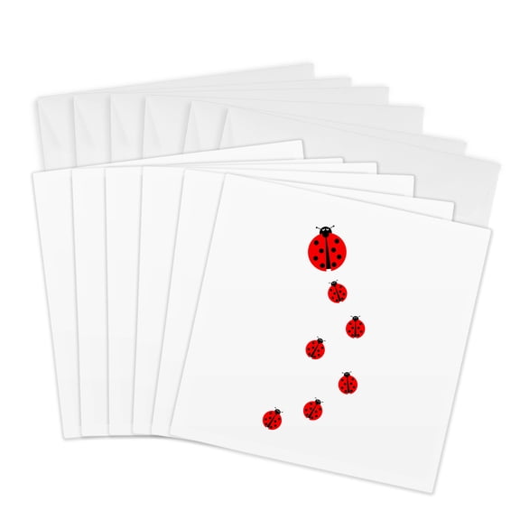 3drose, Image with Many Different Sized Ladybugs on White Background., 6 Greeting Cards with Envelopes