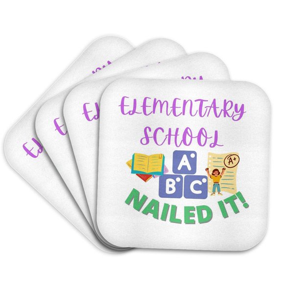3drose, Image with a Text Elementary School Nailed It, Set of 4 Coasters - Soft