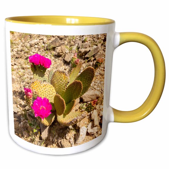 3drose, Imperial Sand Dunes Recreation Area, Ca. Evening Primrose Flowers., 15oz Two-tone Yellow Mug