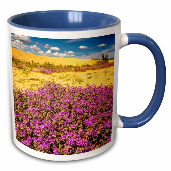 3drose, Imperial Sand Dunes Recreation Area, Ca. Primrose and Verbena., 11oz Two-tone Blue Mug