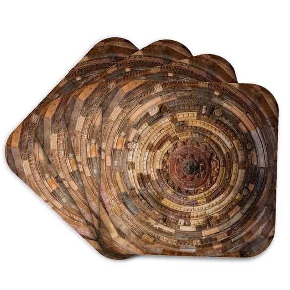 3drose, India, New Delhi, Ceiling at Qtub Minar of the Alai Darwaza Complex, Set of 4 Coasters - Soft