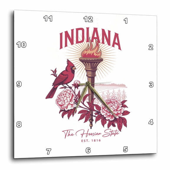 3drose, Indiana State, the Usa. the Hoosier State. Established in 1816, 13x13 Wall Clock