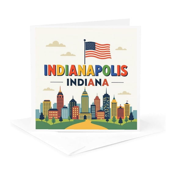 3drose, Indianapolis, Indiana. American Flag, Beautiful Artsy Patriot Gift, 1 Greeting Card with Envelope