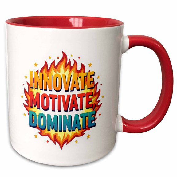 3drose, Innovate, Motivate, Dominate Colorful Text, Fire. Inspiration Gift, 11oz Two-tone Red Mug