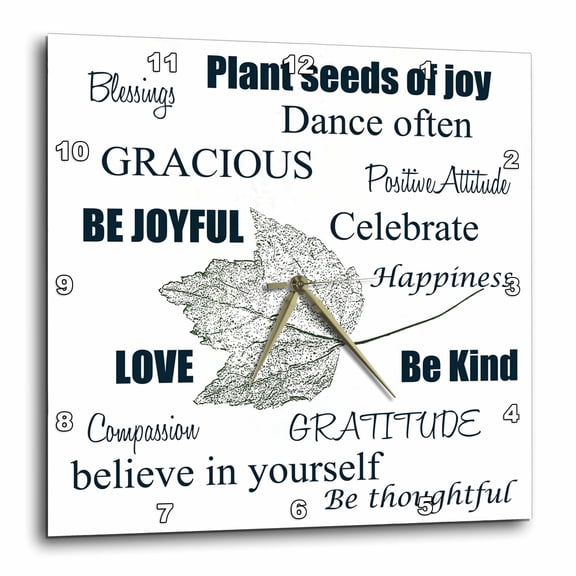 3drose, Inspirational Typography Word Art with Leaf, 10x10 Wall Clock