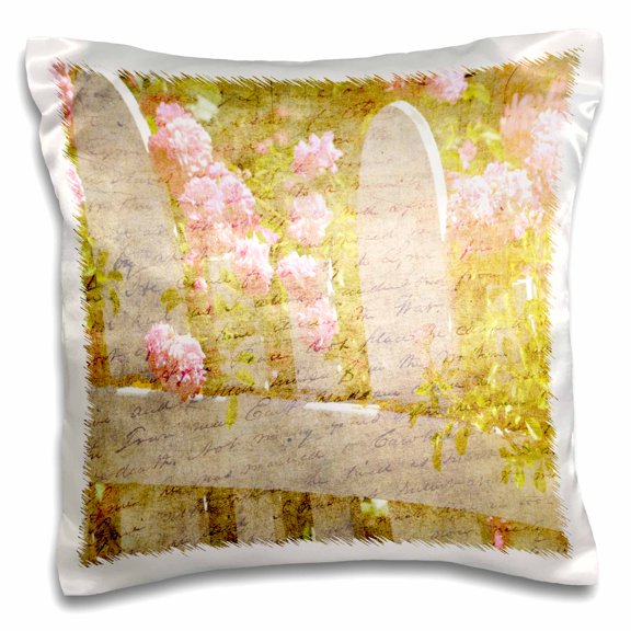 3drose, Inspired Rose Garden with a White Picket Fence - Romantic Floral, 16x16 inch Pillow Case
