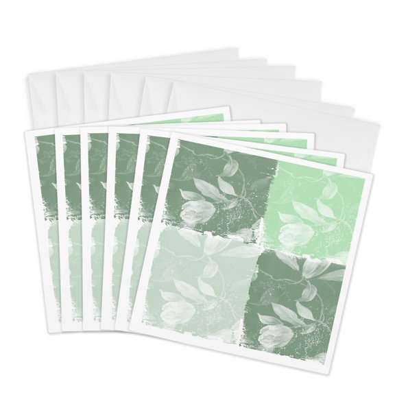 3drose, Inspired by Green Natural Four Colors Botanical Pattern, 6 Greeting Cards with Envelopes