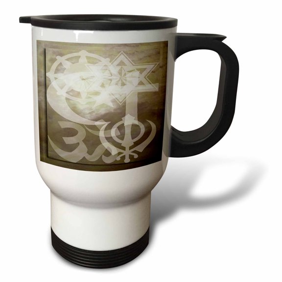 3drose, Interfaith Symbols in the Clouds, Sepia, 14oz Stainless Steel Travel Mug