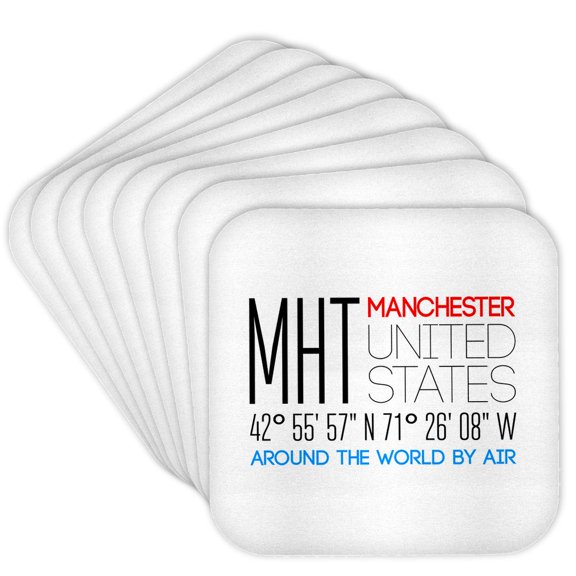 3drose, International Airport Code Mht, Manchester, New Hampshire, Usa, Set of 8 Coasters - Soft