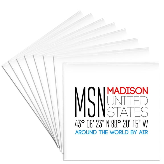 3drose, International Airport Code Msn, Madison, Wisconsin, United States, Set of 8 Ceramic Tile Coasters