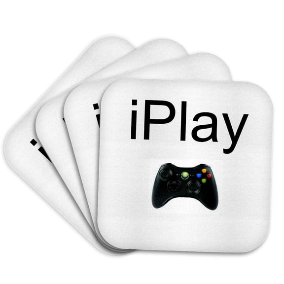 3drose, Iplay, Black Lettering on White Background, Picture of Game Controller, Set of 4 Coasters - Cork