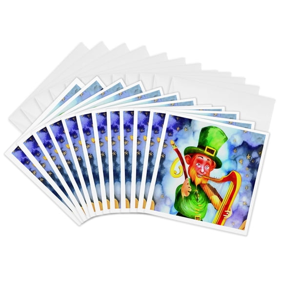 3drose, Irish Elf with Fiddle and Harp, 12 Greeting Cards with Envelopes
