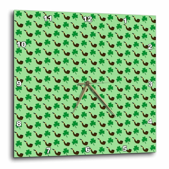 3drose, Irish Pipes and Four Leaf Clovers Pattern, 15x15 Wall Clock