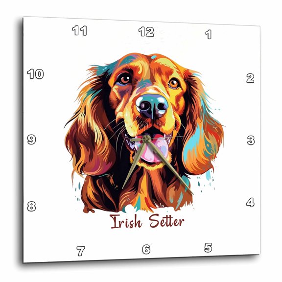 3drose, Irish Setter Dog Breed. Colorful Painting Art. Enjoyable Chic Gift, 13x13 Wall Clock