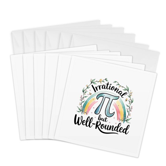 3drose, Irrational but Well Rounded Pi Day Pastel Composition for a Party Joy, 6 Greeting Cards with Envelopes