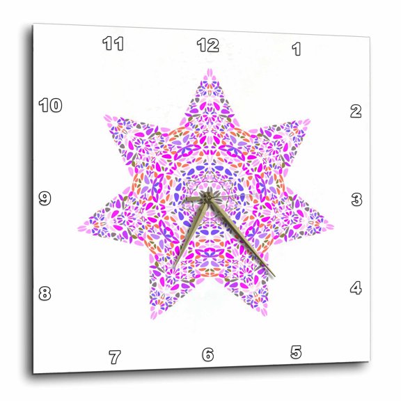 3drose, Isolated Abstract Colorful Floral Mosaic Star Polygon, 10x10 Wall Clock